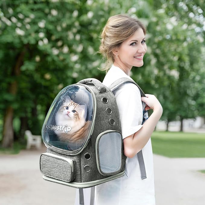 Cat Backpack Carrier with Large Space Bubble Window, Airline Approved Breathable Pet Carrier for Small Dogs Cats up to 15lbs, Foldable for Travel Hiking & Outdoor Use