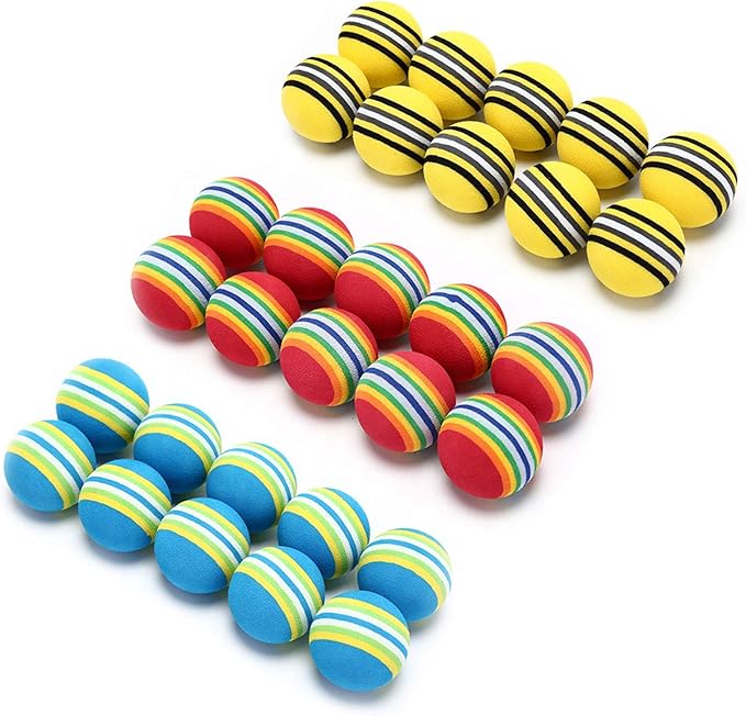VOVIGGOL 12 Pack 2 Color Rainbow Cat Toy Balls Soft EVA Foam Interactive Indoor Kittens Favorite Toys 1.38" Dia. Small Dogs Puppies Toy Balls Bulk Activity Chase Quiet Play Sponge Ball