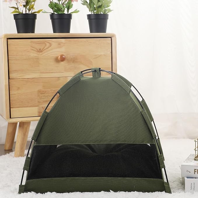 Cat Tent for Indoor & Outdoor Cats, Breathable Mesh Pet Teepee with Sturdy PVC Frame, Soft & Cooling Cat Bed Tent, Semi-Enclosed Cat House or Bunny Shelter, Durable Cat Dome Furniture