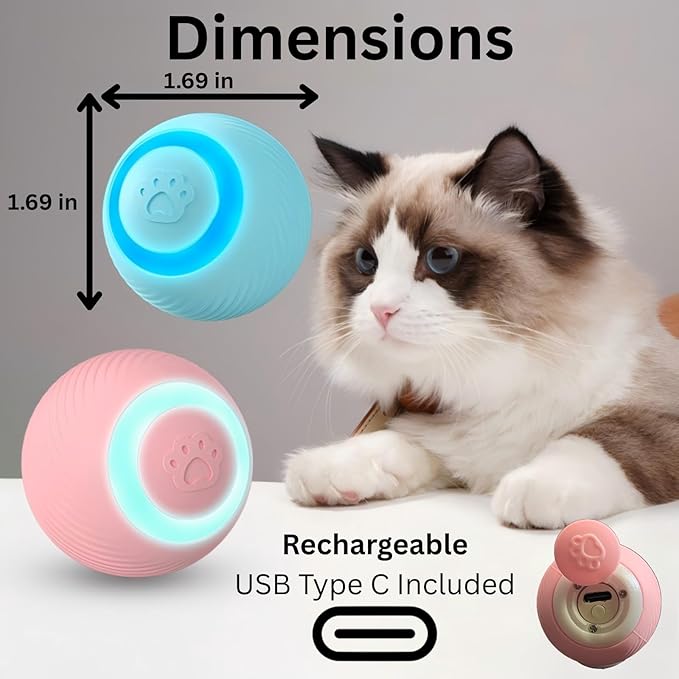 Interactive Cat Toy Ball, 3 Play Modes, Automatic Rolling with RGB Lights, E-TPU, Smart Moving Bouncing for Cats and Dogs, Blue