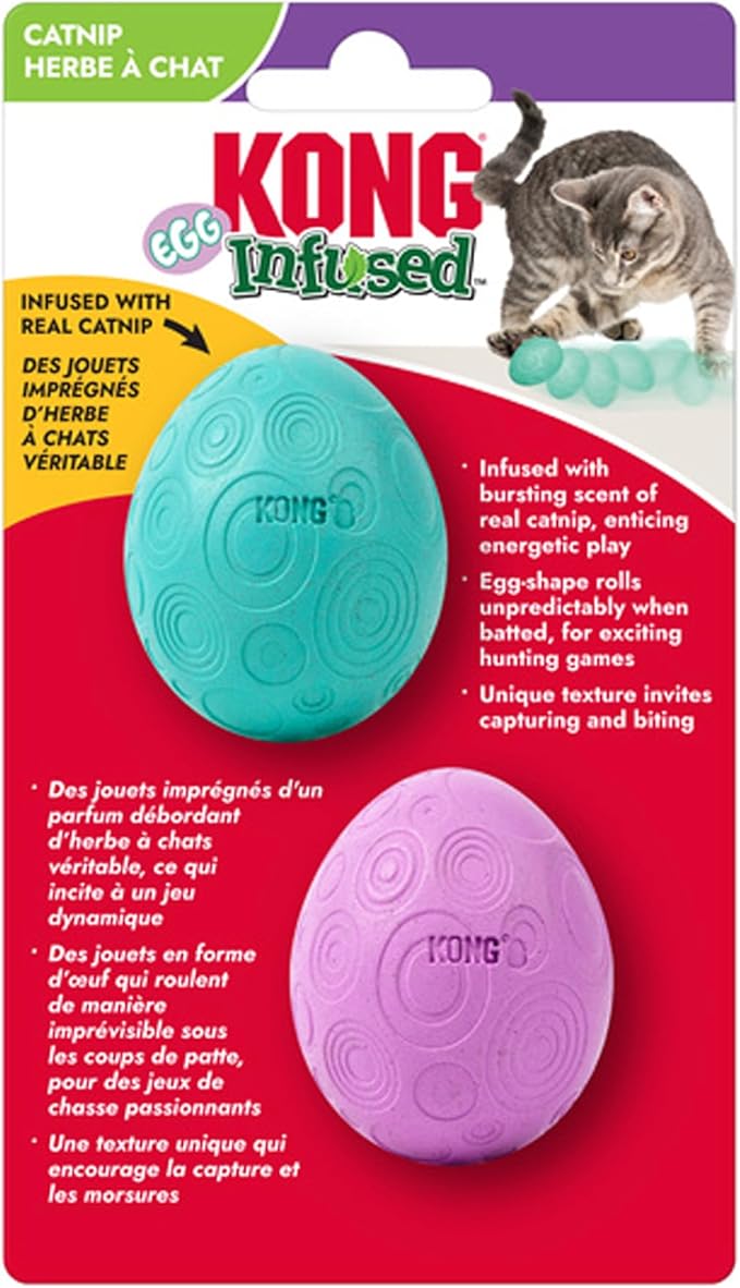 KONG Infused Catnip Egg Spring/Easter Cat Toy – Wobbling & Rolling Catnip-Infused Toy for Engaging Play | Durable for Solo & Multi-Cat Fun
