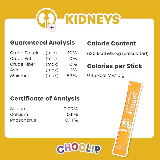 Choolip Squeeze Vita Stick Lickable Cat and Dog Treats – 20-Count Kidney Support Sticks – Creamy Puree with Multivitamins, Cranberry, and CoQ10 for Renal & Urinary Health – Grain-Free & Vet-Formulated