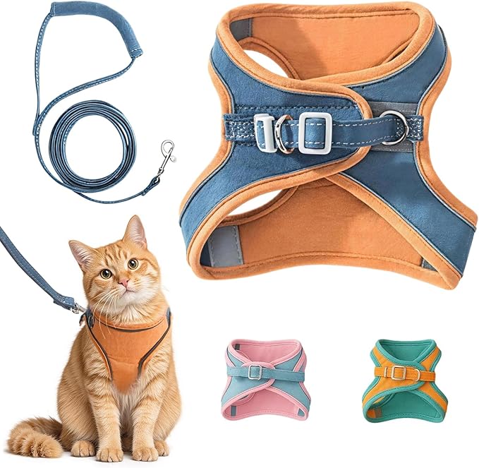 Cat Harness and Leash, Cat Harness Escape Proof, Soft Adjustable Cat Leash Breathable Comfortable Vest Easy to Wear, Easy Walk Leash for Small Medium Cats Kittens for Indoor Outdoor (Blue, XL)
