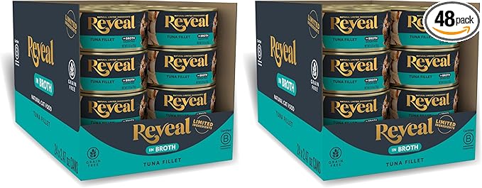 Reveal Natural Wet Cat Food,Grain Free,Limited Ingredient Canned Food for Cats,Tuna Fillet in Broth,2.47 oz Cans,(Pack of 48)