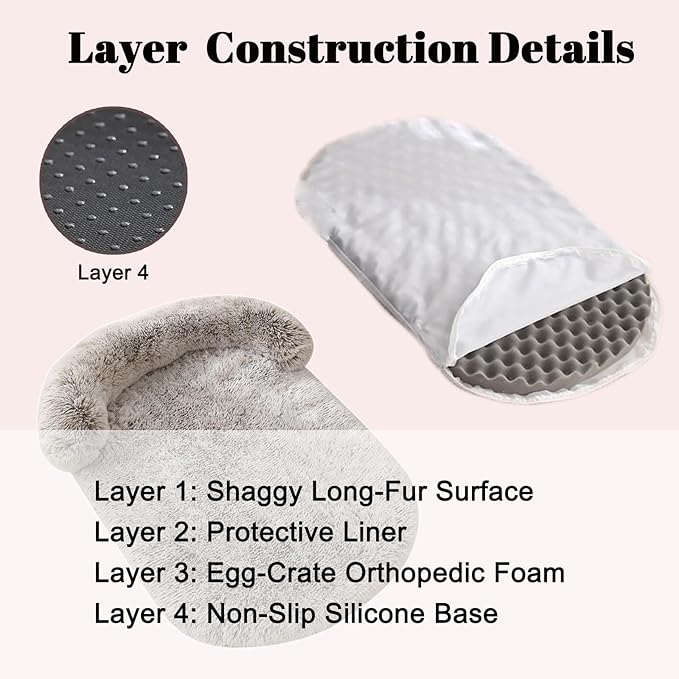 Orthopedic Dog Bed with Egg-Crate Base, Calming Dog Beds Fluffy Plush Faux Fur with Raised Edges, Spine Friendly Pet Sleeping Mat for Medium Large Dogs, Easy Wash (Oval, Marble Grey 32"x24")