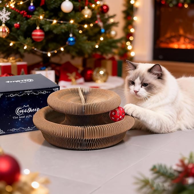 Goosheep 1 Pack Kitty Curls Interactive Cat Toys for Indoor Cats, Magic Organ Cat Scratching Post, Cardboard Cat Scratcher Pad Ball Scratcher Board