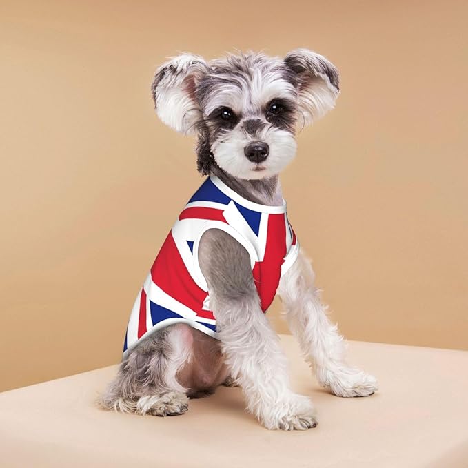 British England UK Union Jack Flag Dog Shirts Sleeveless Puppy Cotton T-Shirts Breathable Dog Clothes Pet Apparel Tank Pullover Doggy Sweatshirt Cozy Canine Wear for Small Dogs Cats Pink Small
