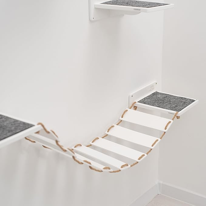 Wood Cat Bridge Cat Steps Cat Bed Wall Cat Toy Rustic Cat Tree Wall Decor Cat Lover Gift New Home Gift Cat Furniture Wall (White, Bridge & 3 steps)