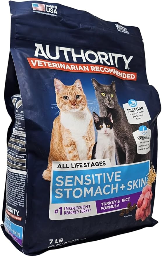 Authority Sensitive Stomach and Skin Dry Cat Food, Turkey and Rice Formula, 7 Pound Bag