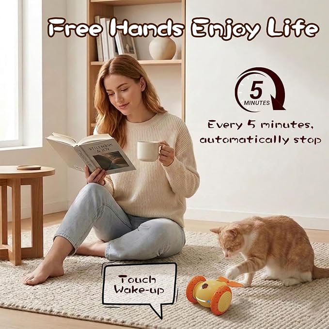 Puffluv Interactive Cat Toys, Automatic Moving Mouse Toy for Indoor Cats, Remote Control Cat Toys with LED Lights,Rechargeable Electric Kitten Toy USB Charging(Blue)