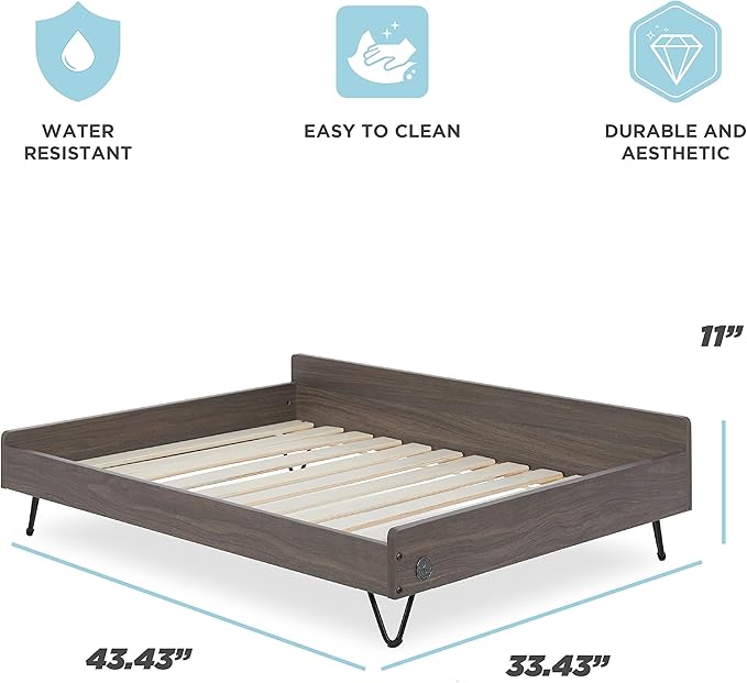 Wooden Dog Bed and Dog Couch with Water-Resistant and Calming Mattress, Large to Extra Large Elevated Pet Bed, Greenguard Gold Certified, Dog Beds & Furniture, Chase - TailZzz