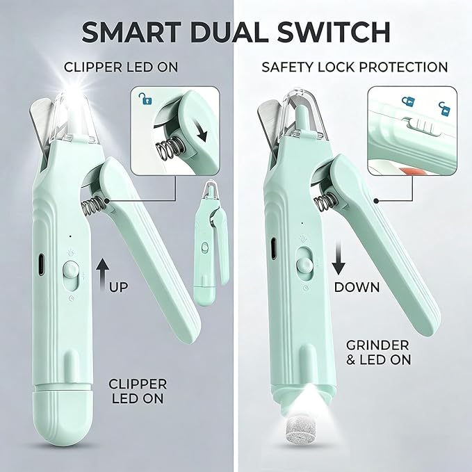 2-in-1 Dog Nail Grinder & Dog Nail Clippers Trimmers for Large Medium Small Dogs Cats Pets Claw Trimmer with LED Lights (Green)