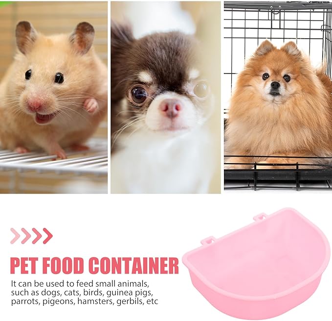 Yardwe Hanging Plastic Pet Bowl with Food Container for Cats and Small Dogs, Sturdy Pink Puppy Feeding and Watering Bowl, Suitable for Airline Crates and Travel Use