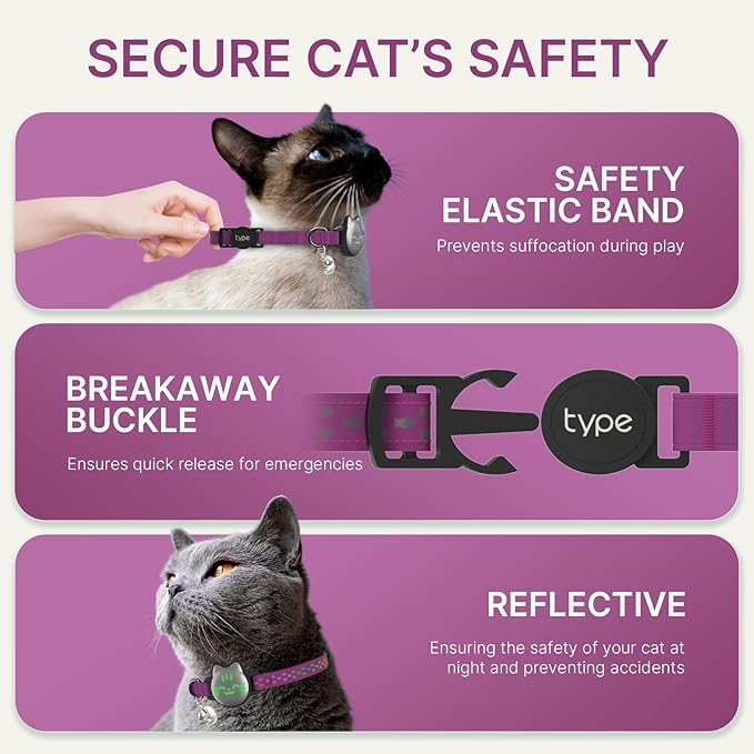 Waterproof Airtag 2nd & 1st Cat Collar, Breakaway Cat Airtag Collar with Luminous & Reflective Pattern Strap, Lightweight Kitten Collars for Apple Air tag, Hidden Holder - Cats, Kittens