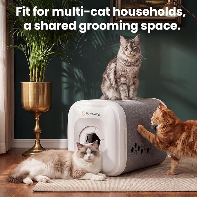 Cat Self Groomer Plus for Hairball Control and Shedding Relief 360° Skin Friendly Brush Pet Hair Remover Gentle Self Cleaning Automatic Fur Collection Grooming House for Middle Large Cats