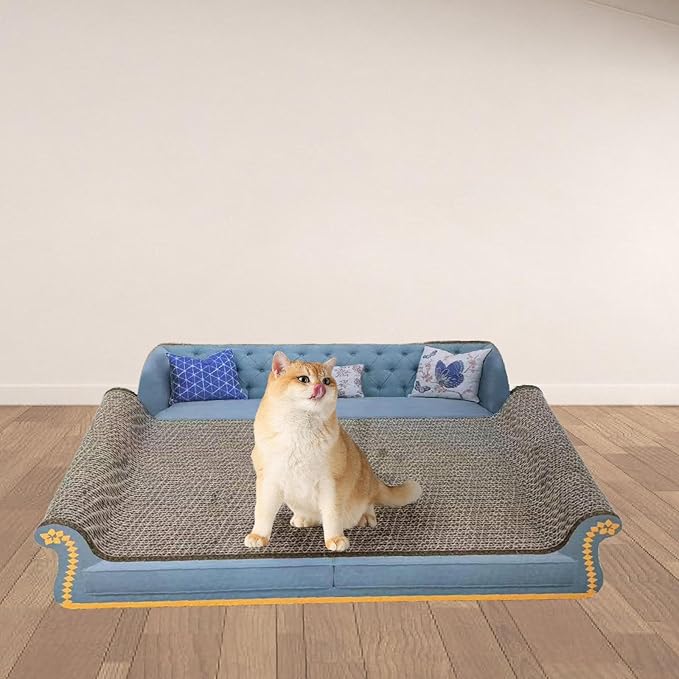 Cat Scratcher Sofa Bed Cat Scratching Board Home Furniture Protector Pet Bed Scratching Mat for Cats, Sky Blue