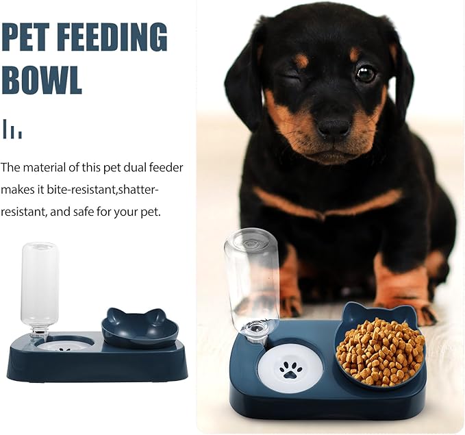 Pet Cat Dog Anti-Spill Water and Food Bowl Blue Plastic Raised Feeder with Neck Protection for Pets and Watering Supply for Home Use