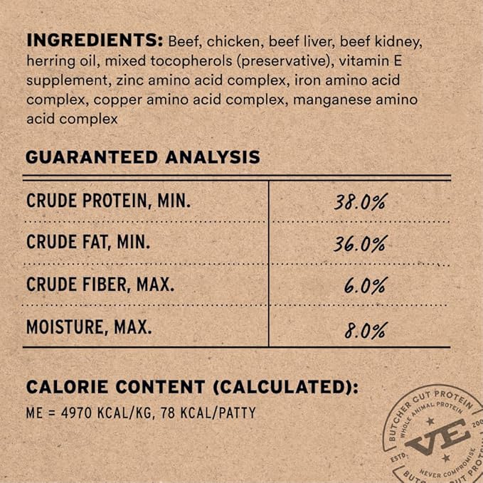 Vital Essentials Freeze Dried Cat Food, Raw Beef & Chicken Mini Patties | Complete Meal or Topper | Easy to Portion and Rehydrate | High Protein, Grain Free Dry Cat Food | 8 oz Bag