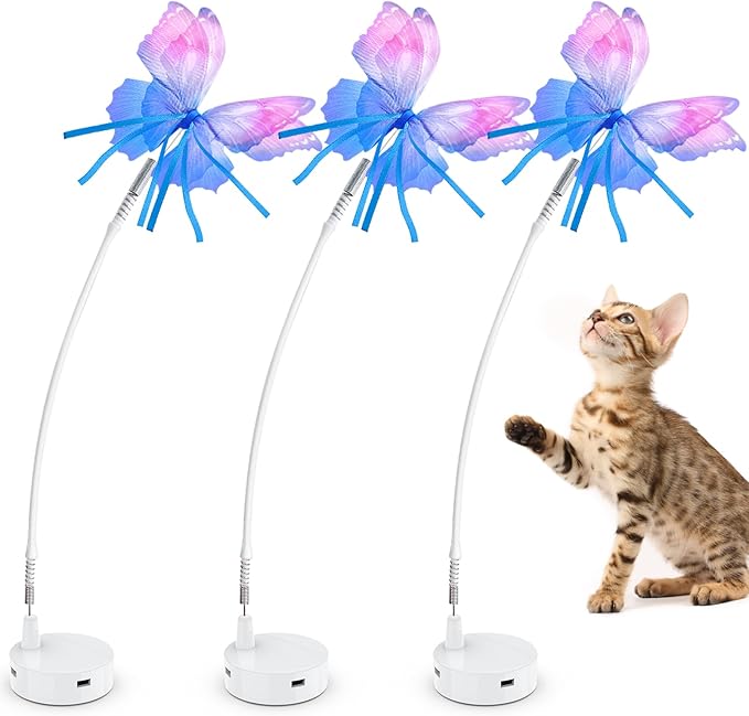 ORSDA3 Pcs Cat Toy Replaceable Butterflies Toy Accessories, Handmade Fabric Butterfly Toys