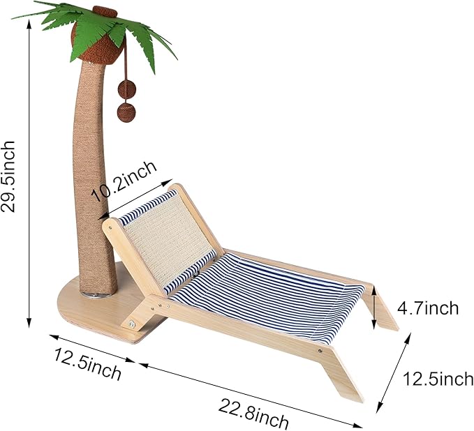 Palm Tree Cat Scratching Post with Beach Chair 2 in 1, 29.5" Sisal Rope Cat Scratching Post with Perch for Indoor Cats Adults, Small Cat Kitten Scratch with Interactive Hanging Ball