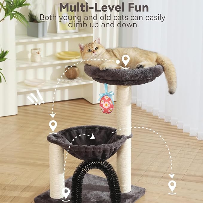 Simple Deluxe 27.8" Small Cat Tree with Easter Eggs,Multi-Level Cute Cat Tree with Scratching Post| Plush Hammock| Perch| Random 3 Pcs Easter Eggs| Groomer Brush for Kittens Play & Rest