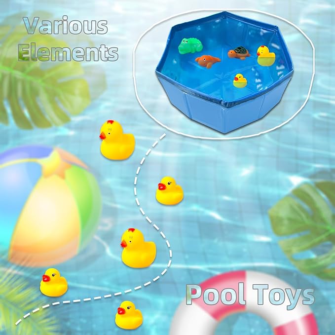 2 pcs Cat Pool Toys with 5 pcs Swimming Toys, VEINARDYL Foldable PVC Cat Splash Play Pool Water Mat Funny Interactive Cats Fish Toy Swimming Pool for Indoor Bored Cats to Self Play