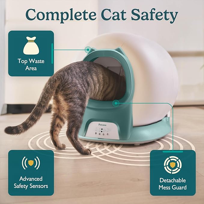 Petcove Automatic Self Cleaning Litter Box for Multiple Cats - PurrTek with Smart App (5GHz Wi-Fi), Triple Odor Control, Quiet Operation & Advanced Safety Sensors