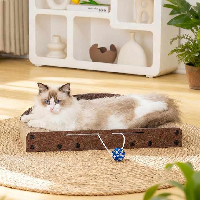 Avont 3-Piece Cardboard Cat Scratcher Set for Indoor Cats, Corrugated Cat Scratchers with Reversible Scratch Pad, Scratch Box and Lounge Bed