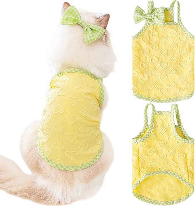 Dog Summer Clothes Puppy Heart Vest Shirt Breathable Pet Sleeveless Tank Top for Small Medium Dog Cat (Yellow, Large)