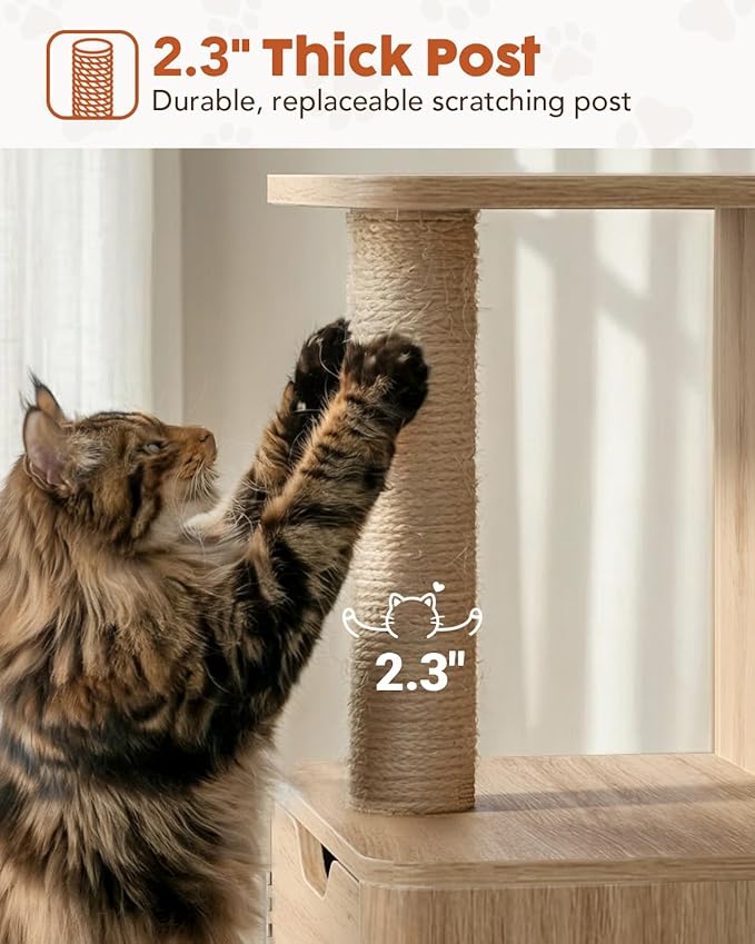 FIMELLO 25.6" Wx15.7 D x 28.5" H Cat Feeding Station, All-in-One Cat Food Table Cart with Moving Wheels, Scratcher End Table, Two Feeding Bowls