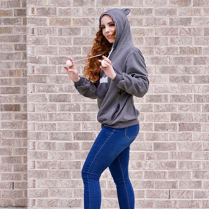 ALYC Pet Carrier Hoodie Cat Dog Pouch Holder Sweatshirt Large Pocket Pullover Shirt with Cat Ear for Women