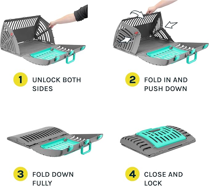 SportPet X-Large Hard-Sided Travel Cat Carrier - Cat Carrier with Patented Wide Side-Opening Door, Foldable Portable Pet Carrier for Cats & Small Pets up to 35lbs - Dark Gray/Teal