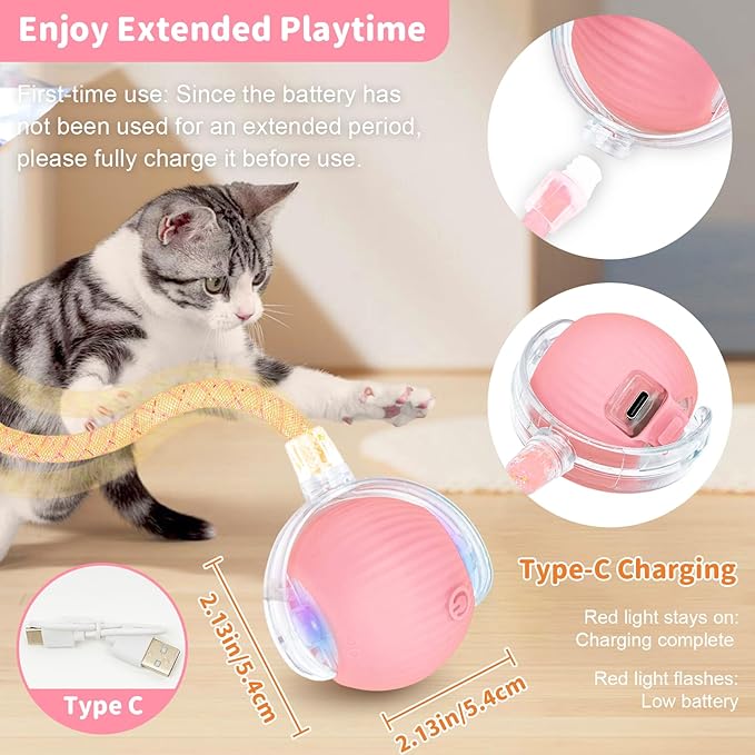 Interactive Cat Toys for Indoor Cats Smart Automatic Ball Rolling for Bored Kitten Pet Upgraded Speedy Moving Chase Dogs Toy Mothers Day Gifts Pink Dragonfly