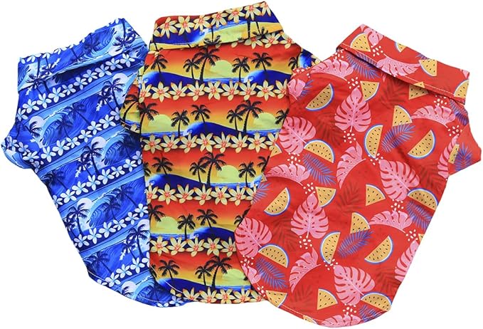 Tangpan Hawaiian Beach Coconut Tree Print Dog Shirt Summer Camp Shirt Clothes(Red,S)