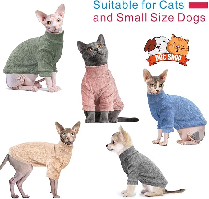 Idepet Sphynx Hairless Cats Sweater Shirt Kitten Soft Puppy Clothes Pullover Cute Cat Pajamas Jumpsuit Cotton Apparel Pet Winter Turtleneck for Cats and Teacup Chihuahua Small Dogs(Gray,XS)