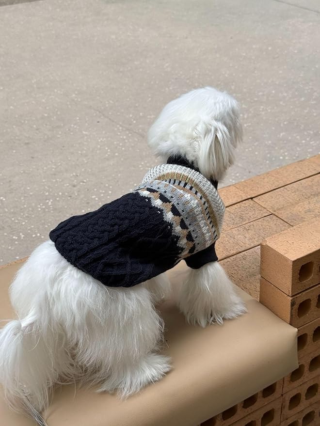 Knit Dog Sweater Turtleneck Cat Cold Weather Pullover Pet Vintage Cable Thick Warm Winter Clothes for X Small Dogs Cats Medium Pug Dachshund Yorkie (Navy, X-Small)