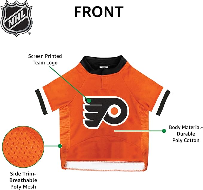 NHL Philadelphia Flyers Jersey for Dogs & Cats, X-Large. - Let Your Pet Be A Real NHL Fan!