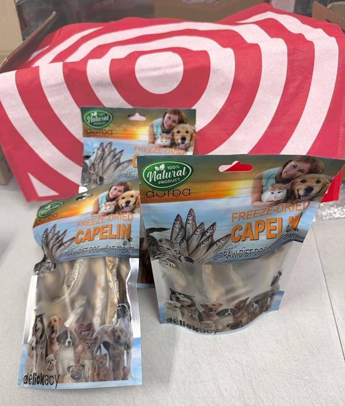 Freeze-Dried Whole Capelin Fish Dog & Cat Treats Single-Ingredient, Protein-Packed Snack Low-Calorie, Grain-Free, Ideal for Sensitive Pets (2 Ounce, Capelin)