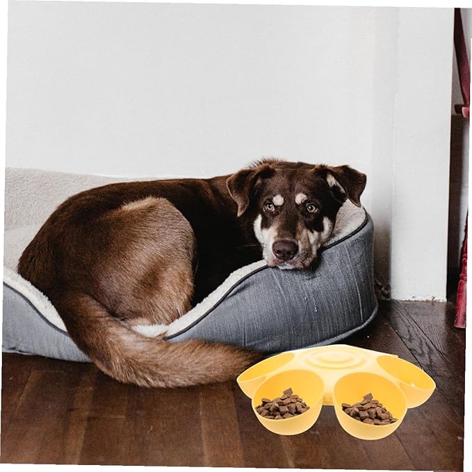 Cabilock 2pcs Flower-Shaped Pet Food Bowls with 6-Petal Multi-Slot Design, Non-Skid Portable Cat and Dog Feeding Dishes for Multi-pet Feeding and Watering, Yellow