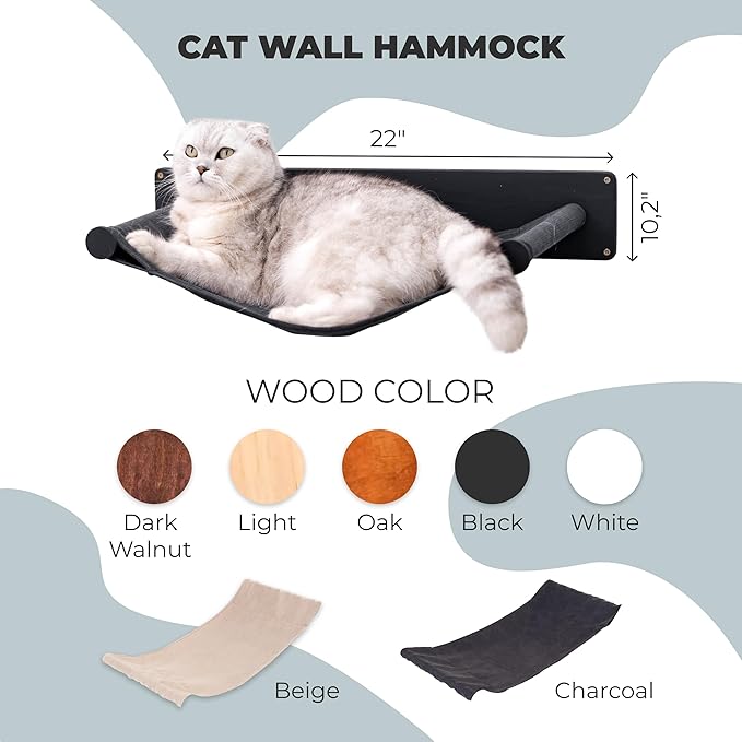Cat Hammock Bed Wall Mount - Elevated Cat Beds for Indoor Cats - Floor Cat Hammock Wood Sleeper Cat Bed - Cat Furniture Indoor Cats Rustic Shelves Cat Decor Cat Lover Gift (Wall Hammock)