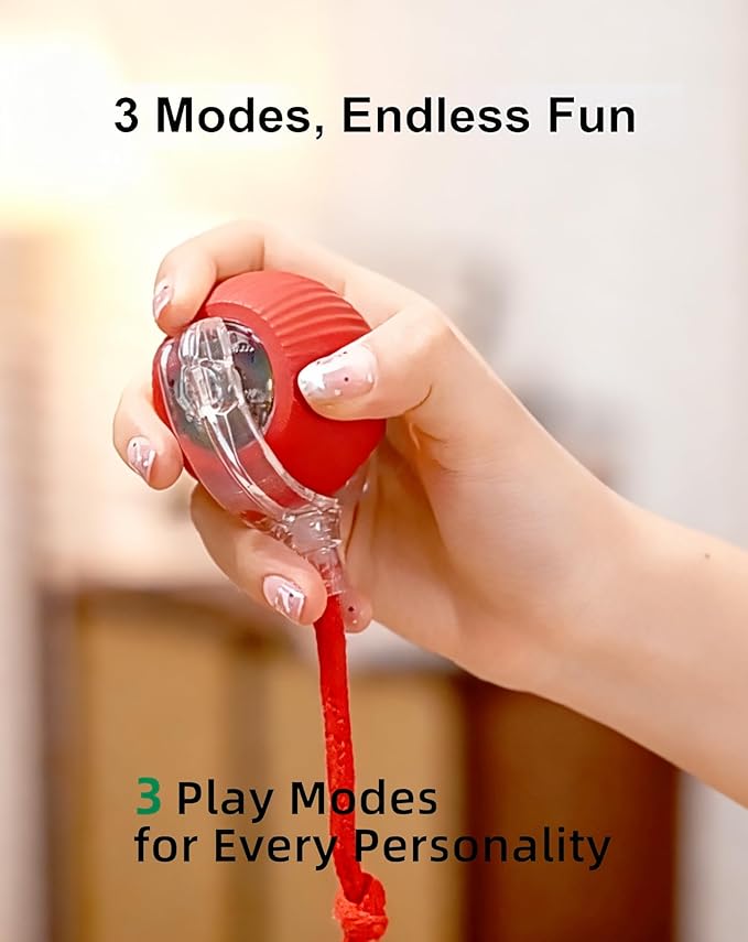 Interactive Cat Toy Ball for Indoor Cats, Automatic Moving Cat Ball with String Tail, 3 Interaction Modes Smart Rolling Pet Toy, Type-C Rechargeable Silent Kitten Toy for Boredom & Exercise