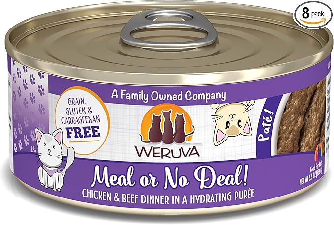 Weruva Wet Cat Food, Meal or No Deal with Chicken and Beef Pate, 5.5oz Can, Pack of 8