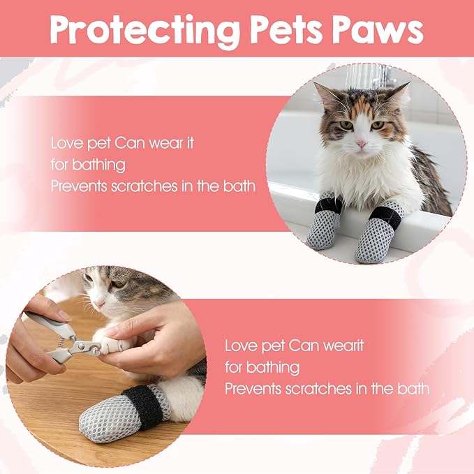 4 Pcs Cat Paw Socks, Anti-Slip Cat Claw Covers for Scratching & Prevent Licking, Soft Breathable Cotton Paw Protectors for Hardwood Floors & Hot Pavement (Small, Non-Slip Grips