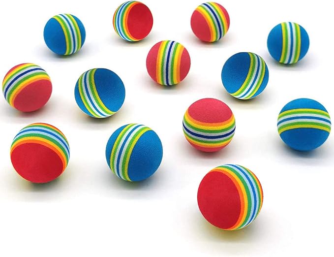 VOVIGGOL 12 Pack 2 Color Rainbow Cat Toy Balls Soft EVA Foam Interactive Indoor Kittens Favorite Toys 1.38" Dia. Small Dogs Puppies Toy Balls Bulk Activity Chase Quiet Play Sponge Ball