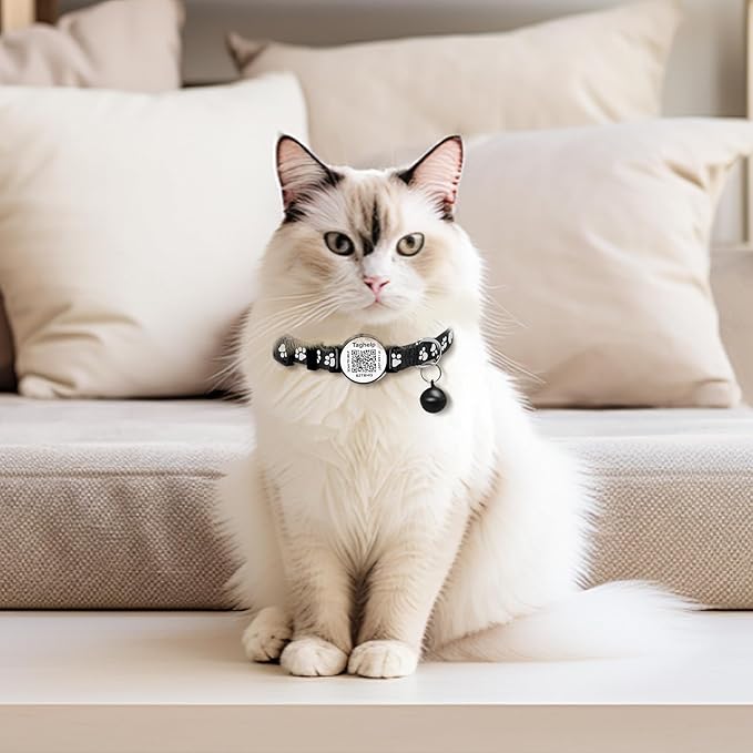 Breakaway Safety Cat Collar with QR Code ID Tag, 2 Pack Reflective Lightweight Kitten Collars – Silent Durable Collar with Online Pet Info Profile, Blue