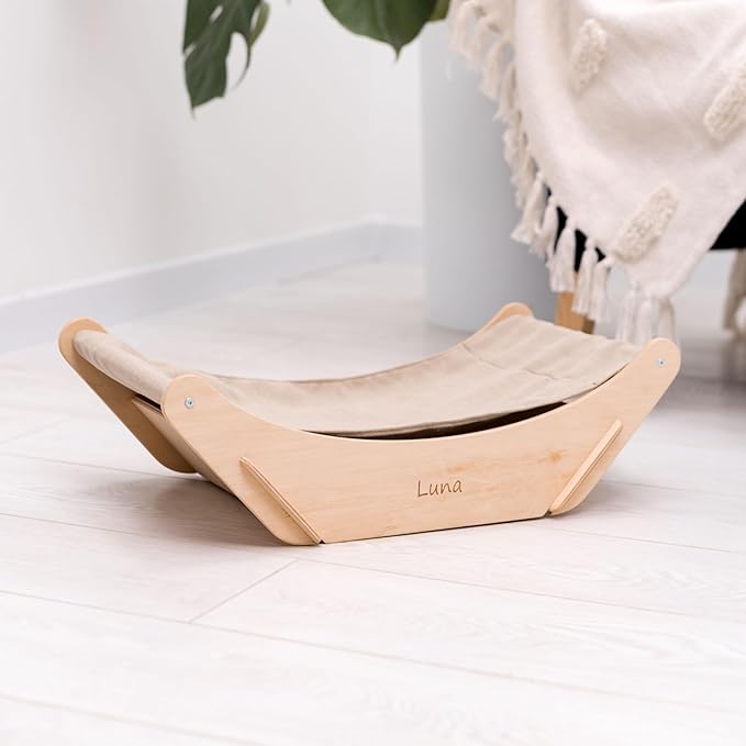 Cat Hammock Bed Wall Mount - Elevated Cat Beds for Indoor Cats - Floor Cat Hammock Wood Sleeper Cat Bed - Cat Furniture Indoor Cats Rustic Shelves Cat Decor Cat Lover Gift (Floor Hammock)