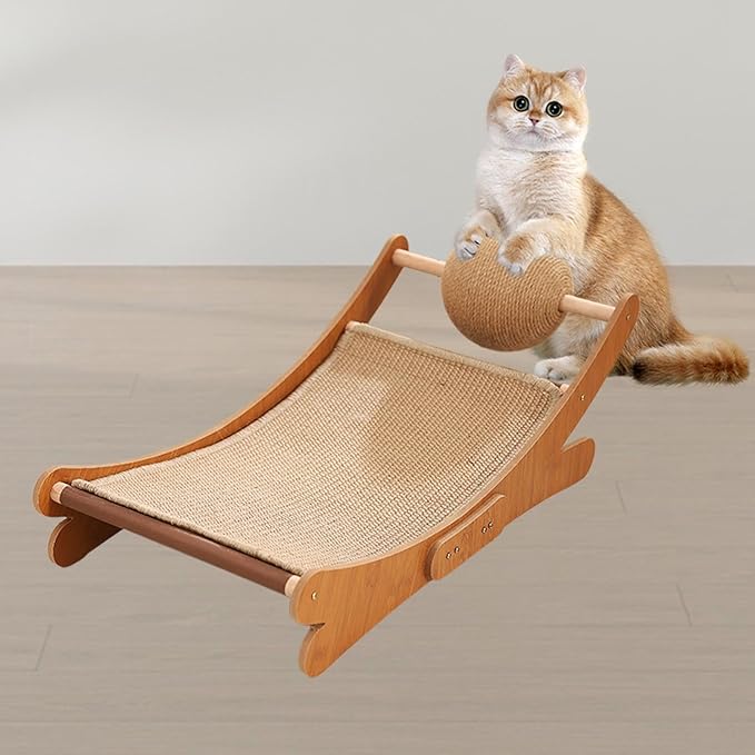 Cat Scratcher Bed for Indoor Cats Mini Beach Chair with Scratching Ball - Sturdy Furniture Pet Bed for Small Animals & Kittens- Sisal