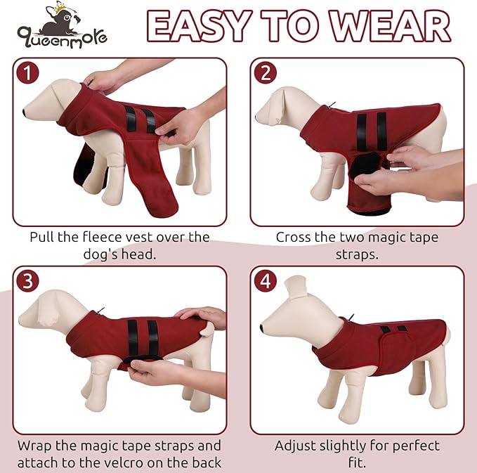 Queenmore XXS Dog Sweater, Soft Fleece Vest Pullover Dog Jacket with Leash Hole, Warm Winter Dogs Clothes Cold Weather Doggy Dachshund Sweaters for Small Dogs Cats Boy or Girl (Burgundy, XXS)