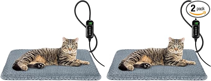 INVENHO Heated Cat Bed, Waterproof Adjustable Temperature Dog Cat Heating Pad with Timer, Indoor Pet Heating Pad for Cats Dogs Electric Pads for Dogs Cats, Pet Heated Pad (S: 18" x 16") (Pack of 2)