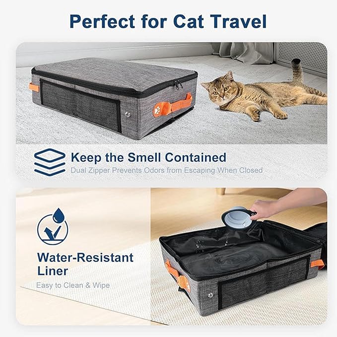Foldable Pet Litter Pan, 50x40x13cm Oxford Cloth Box, Zippered Lid Enclosure, Vehicle Travel, Camping Trips, Hotel Stays, Road Trips, Mobile Grooming